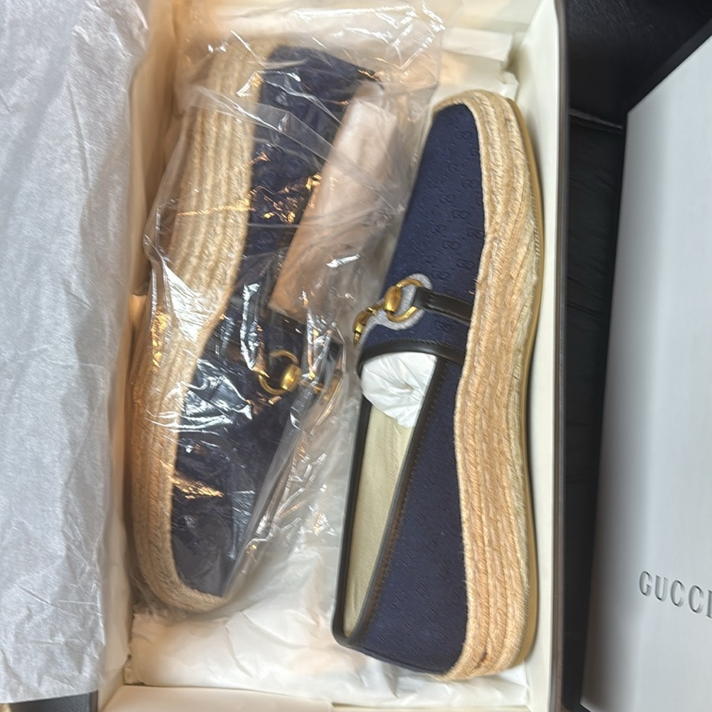 Gucci London Blue GG  Mignon Soft Canvas Horsebit Flat Espadrilles Men Sz 11 NIB - Picture 14 of 15